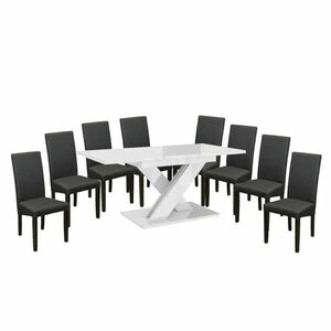 Maasix WTG Magasfényű Fehér 8 személyes étkezőszett Szürke Vanda székekkel kép