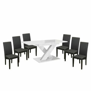 Maasix WTG Magasfényű Fehér 6 személyes étkezőszett Szürke Vanda székekkel kép