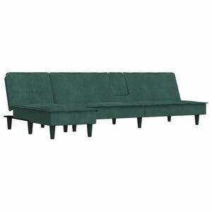vidaXL sötétzöld L-alakú bársony kanapéágy 255x140x70 cm kép