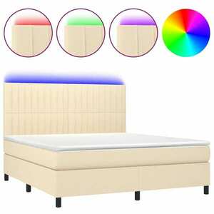 vidaXL krémszínű szövet rugós és LED-es ágy matraccal 180 x 200 cm kép