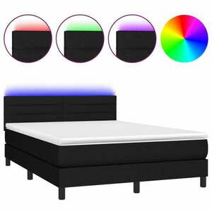 vidaXL fekete szövet rugós és LED-es ágy matraccal 140x190 cm kép