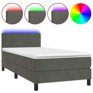vidaXL sötétszürke bársony rugós és LED-es ágy matraccal 90x190 cm kép