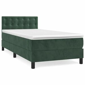 vidaXL sötétzöld bársony rugós ágy matraccal 90x190 cm kép