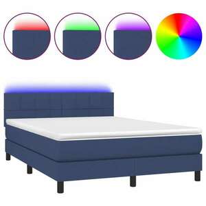 vidaXL kék szövet rugós és LED-es ágy matraccal 140x200 cm kép