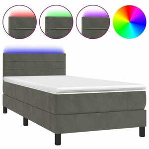 vidaXL sötétszürke bársony rugós és LED-es ágy matraccal 100x200 cm kép