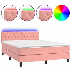 vidaXL rózsaszín bársony rugós és LED-es ágy matraccal 140x190 cm kép