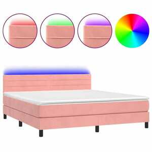 vidaXL rózsaszín bársony rugós és LED-es ágy matraccal 160x200 cm kép