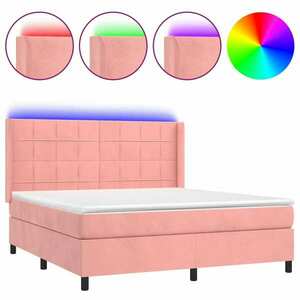Rózsaszín bársony rugós és led-es ágy matraccal 180x200 cm kép