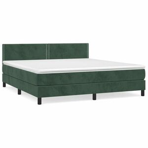 Sötétzöld bársony rugós ágy matraccal 180x200 cm kép