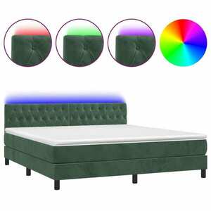 vidaXL sötétzöld bársony rugós és LED-es ágy matraccal 180x200 cm kép