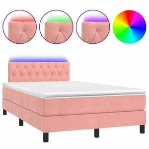 Rózsaszín bársony rugós és led-es ágy matraccal 120x200 cm kép