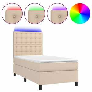 vidaXL cappuccino színű műbőr rugós ágy matraccal és LED-del 80x200 cm kép