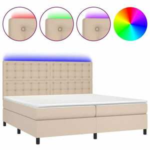 vidaXL cappuccino színű műbőr rugós ágy matraccal és LED-del 200x200cm kép