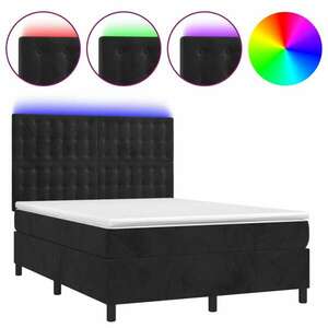 vidaXL fekete bársony rugós és LED-es ágy matraccal 140x190 cm kép