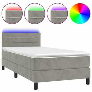 vidaXL világosszürke bársony rugós és LED-es ágy matraccal 90x200 cm kép