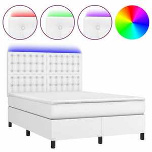 vidaXL fehér műbőr rugós ágy matraccal és LED-del 140x190 cm kép
