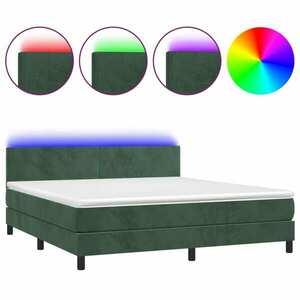 vidaXL sötétzöld bársony rugós és LED-es ágy matraccal 160x200 cm kép