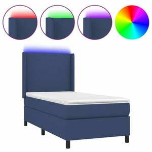 vidaXL kék szövet rugós és LED-es ágy matraccal 90x200 cm kép