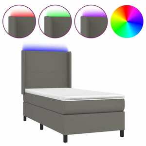 vidaXL szürke műbőr rugós ágy matraccal és LED-del 80 x 200 cm kép