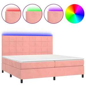 vidaXL rózsaszín bársony rugós és LED-es ágy matraccal 200x200 cm kép