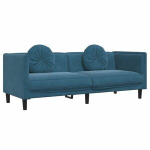 vidaXL kék bársony 3 személyes kanapé párnákkal kép