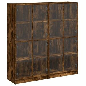 vidaXL füstös tölgy szerelt fa könyvespolc ajtókkal 136x37x142 cm kép