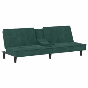 vidaXL sötétzöld bársony kanapéágy pohártartókkal kép