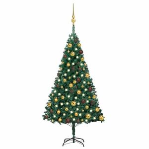 vidaXL zöld PVC megvilágított műkarácsonyfa gömb szettel 120 cm kép