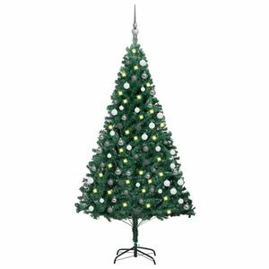 vidaXL zöld PVC megvilágított műkarácsonyfa gömb szettel 120 cm kép