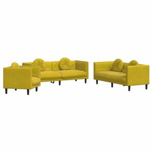 vidaXL 3 részes sárga bársony ülőgarnitúra párnákkal kép