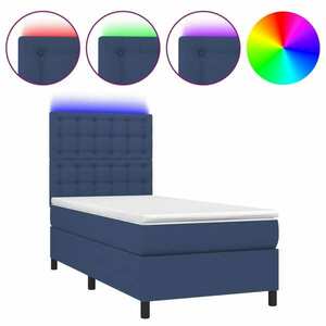 vidaXL kék szövet rugós és LED-es ágy matraccal 100x200 cm kép