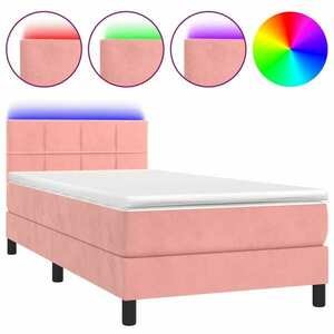 vidaXL rózsaszín bársony rugós és LED-es ágy matraccal 90x190 cm kép