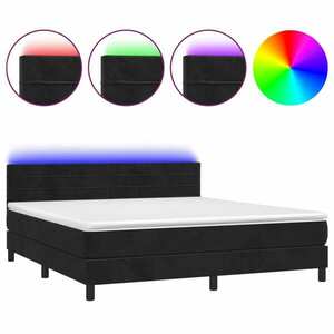 vidaXL fekete bársony rugós és LED-es ágy matraccal 160x200 cm kép