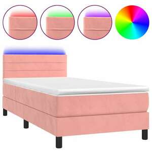 vidaXL rózsaszín bársony rugós és LED-es ágy matraccal 90x200 cm kép