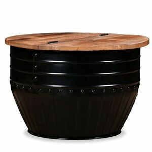 vidaXL fekete hordó alakú újrahasznosított fa dohányzóasztal kép