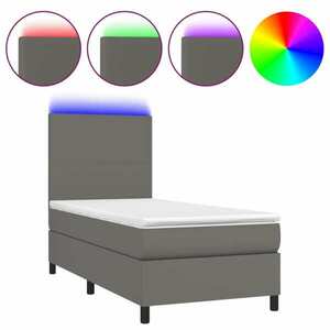 vidaXL szürke műbőr rugós ágy matraccal és LED-del 90x190 cm kép