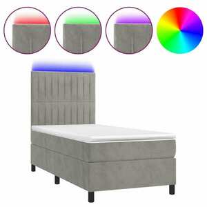 vidaXL világosszürke bársony rugós és LED-es ágy matraccal 90x200 cm kép