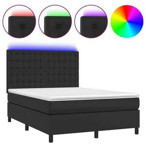 vidaXL fekete műbőr rugós ágy matraccal és LED-del 140x200 cm kép