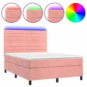 vidaXL rózsaszín bársony rugós és LED-es ágy matraccal 140x190 cm kép