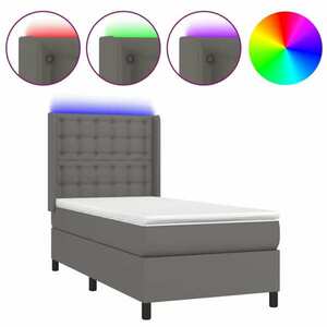 vidaXL szürke műbőr rugós ágy matraccal és LED-del 90x190 cm kép