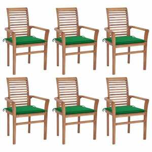 6 db tömör tíkfa kerti szék zöld párnával kép