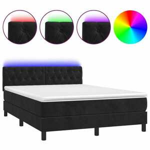 vidaXL fekete bársony rugós és LED-es ágy matraccal 140x200 cm kép