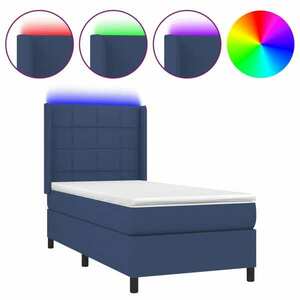 vidaXL kék szövet rugós és LED-es ágy matraccal 90x190 cm kép