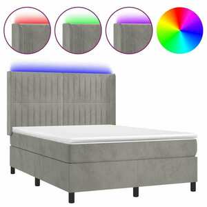 vidaXL világosszürke bársony rugós és LED-es ágy matraccal 140x190 cm kép