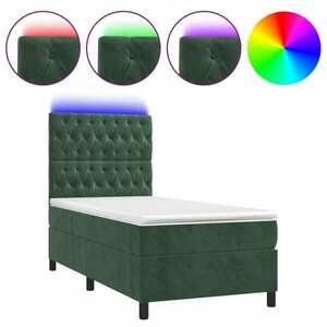 vidaXL sötétzöld bársony rugós és LED-es ágy matraccal 90x200 cm kép