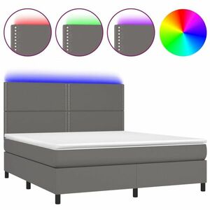 vidaXL szürke műbőr rugós ágy matraccal és LED-del 180x200 cm kép