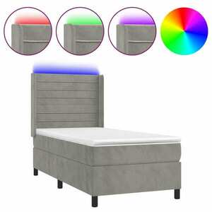 vidaXL világosszürke bársony rugós és LED-es ágy matraccal 90x190 cm kép