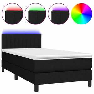 vidaXL fekete szövet rugós és LED-es ágy matraccal 90x190 cm kép