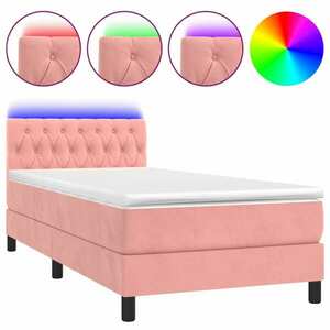 vidaXL rózsaszín bársony rugós és LED-es ágy matraccal 90x200 cm kép