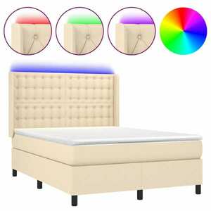vidaXL krémszínű szövet rugós és LED-es ágy matraccal 140x190cm kép